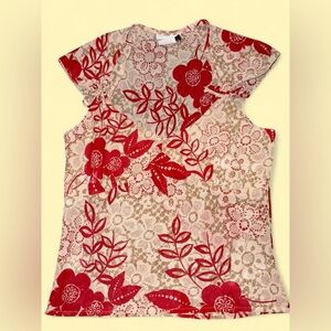 Y2K Fashion Bug Red and Cream Floral Blouse